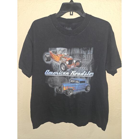 VintageAmerican Roadster Car Racing Black Graphic Black Tee Shirt, Size Large - Picture 1 of 4